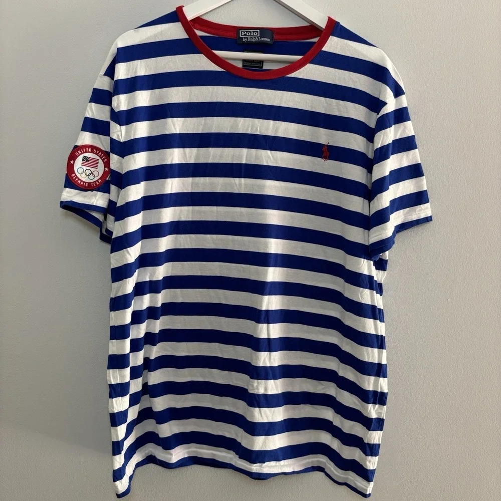 Polo Ralph Lauren Men XL? 2016 USA Olympic Team Shirt Blue White Red Striped 4th